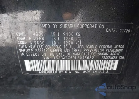 2020 Subaru Legacy Premium from USA, damaged, VIN 4S3BWAC69L3016682